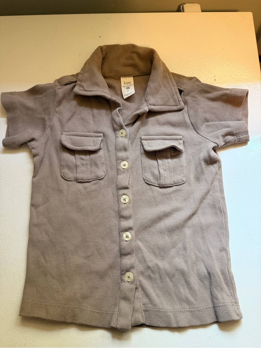 Kate Quinn- beige button up shirt